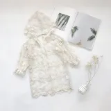 Kid Girl White Lace Crochet Flowers Hooded Thin Coat