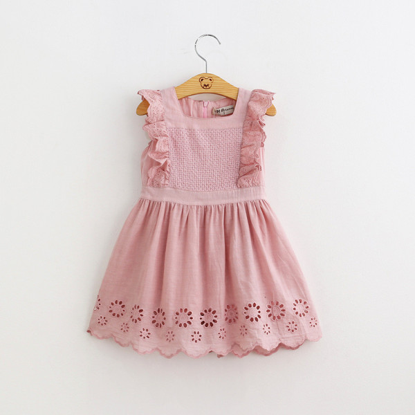 Kid Girl Ruffles Crocheting Pink Dress