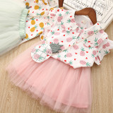 Kid Girl Print Pineapples Ruffles Bloues and Tutu Skirt with Bag Outfits