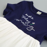 Kid Girl Print Slogan Crochet Casual Dress