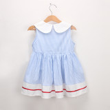 Kid Girl Blue Stripes Cherries Sleeveless  Dress