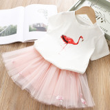 Kid Girl Red Flamingo and Embroidery Tutu Skirt Two-piece Outfit