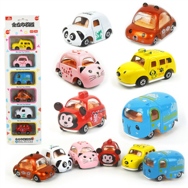 Kid 6 Packs Animals Model Vehicles Cars Alloy Pull Back Toy Car 1/48 Scale For 3Y+