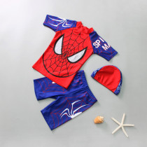 Kid Boys Print Spiderman Swimwear Set Short Top and Truck With Swim Cap