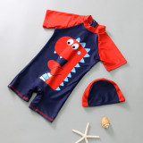 Kid Boys Print Dinosuar Swimsuit With Swim Cap