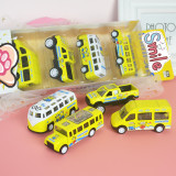 4 PCS Alloy Cute Cartoon Bus Toy Cars Model 1/64 Scale For 3Y+ Kids