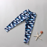 Kid Boys Print Shark Swimwear Sets Long Sleeves Top and Trunks