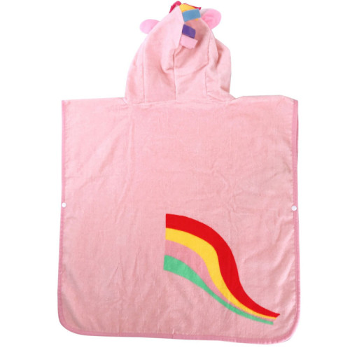 Pink Rainbow Unicon Hooded Bathrobe Towel Bathrobe Cloak For Toddlers & Kids Size 27.5*55inch
