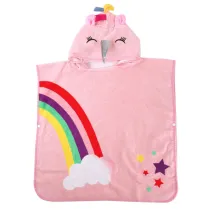 Pink Rainbow Unicon Hooded Bathrobe Towel Bathrobe Cloak For Toddlers & Kids Size 27.5*55inch