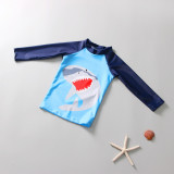 Kid Boys Print Shark Swimwear Sets Long Sleeves Top and Trunks