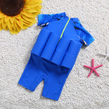 Kid Boys Print Bat Float Adjustable Buoyancy Blue Swimsuit with Cap