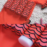 Kid Girls Print Red Clownfish Float Adjustable Buoyancy Swimsuit with Cap