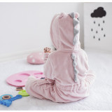 Kids Pink Dinosaur Hooded Bathrobe Sleepwear Comfortable Loungewear