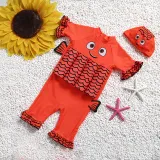 Kid Girls Print Red Clownfish Float Adjustable Buoyancy Swimsuit with Cap