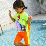 Kid Girls Print Stars Princess Float Adjustable Buoyancy Blue Swimsuit with Cap