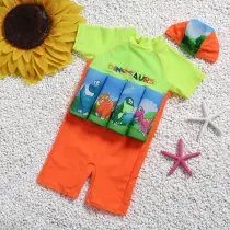 Kid Boys Print Dinosaurs Float Adjustable Buoyancy Swimsuit with Cap