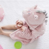 Kids Pink Dinosaur Hooded Bathrobe Sleepwear Comfortable Loungewear