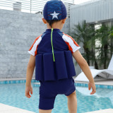 Kid Boys Print America Star Float Adjustable Buoyancy Swimsuit with Cap