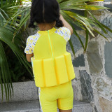 Kid Girls Print Yellow Ducks Float Adjustable Buoyancy Swimsuit with Cap