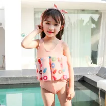 Kid Girls Print Pink Doughnuts Ice-lollys Float Adjustable Buoyancy Swimsuit with Cap