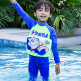 Kid Boys Print Doraemon Float Adjustable Buoyancy Blue Swimsuit with Cap