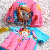Kid Girls Print Stars Princess Float Adjustable Buoyancy Blue Swimsuit with Cap