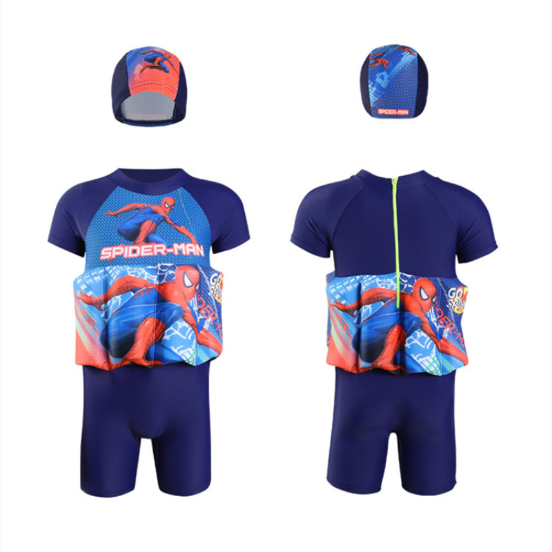 Kid Boys Print Spider Man Float Adjustable Buoyancy Swimsuit with Cap