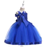 Kid Girl Pearl Embroidery 3D Flowers Bowknot Off The Shoulder Wedding Party Dresses