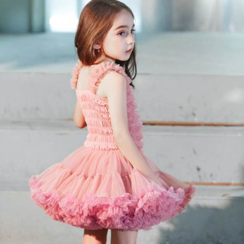Kid Girl Concatenated Layers Ruffles Tutu Mesh Straps  Ombre Dress