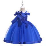 Kid Girl Pearl Embroidery 3D Flowers Bowknot Off The Shoulder Wedding Party Dresses