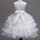 Kid Girl Sequins Diamond-Studded Layers Ruffles Lace Wedding Party Sleeveless Dress