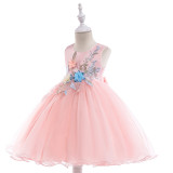 Kid Girl Fairy Embroidery 3D Flower Princess Dress With Bowknot