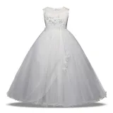 Kid Girl 3D Flowers Bowknot Lace Mesh Sleeveless Maxi Princess Dress