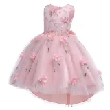 Kid Girl Pearls Embroidery 3D Sequins Flowers Mesh Party Dresses