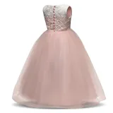 Kid Girl Lace Embroidered Hollow White Flowers Bowknot Mesh Maxi Princess Sleeveless Dress