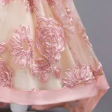 Kid Girl Embroidered 3D Flowers Mesh Wedding Party Dress With Bowknot