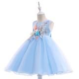 Kid Girl Fairy Embroidery 3D Flower Princess Dress With Bowknot