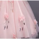 Kid Girl Pearls Embroidery 3D Sequins Flowers Mesh Party Dresses