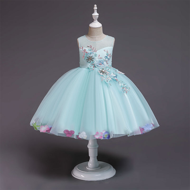 3D Floral Embroidery Fluffy Ball Girls Dress main image 1
