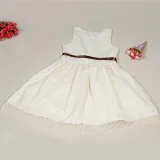 Kid Girl Lace Cut-Out Embroidered Flower Sleeveless Dress with Bowknot