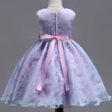 Kid Girl Pink Purple Butterflies Bowknot Binding Party Sleeveless Dress