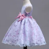 Kid Girl Pink Purple Butterflies Bowknot Binding Party Sleeveless Dress