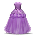 Kid Girl 3D Flowers Bowknot Lace Mesh Princess Sleeveless Dress