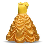 Kid Girl Belle Royal Princess Red Jewel Strap Yellow Dress