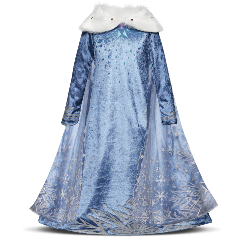 Kid Girl Frozen Anna Snowflake Winter Dress With Long Mesh Cloak