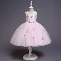 Kid Girl 3D Unicon Flower Embroideried Swan Princess Dress