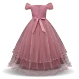 Kid Girl 3D Flowers Sequined Mesh Off The Shoulder Wedding Party Dress