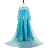 Kid Girl Jewel Sapphire Sequins Long Train Blue Dress