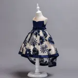 Kid Girl Embroidered 3D Flowers Mesh Wedding Party Dress With Bowknot