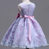 Kid Girl Pink Purple Butterflies Bowknot Binding Party Sleeveless Dress